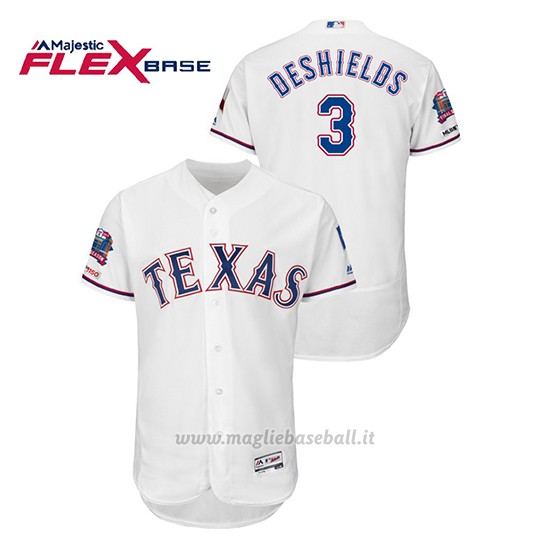 Maglia Baseball Uomo Texas Rangers Delino Deshields 150th Aniversario Patch Final Season Stadium Patch Bianco